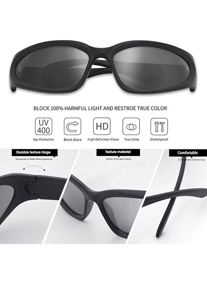 زوجان من النظارات الشمسية بتصميم Y2K، نظارات رياضية بيضاوية مستقبلية للنساء والرجال، نظارات عصرية أنيقة - Image 2